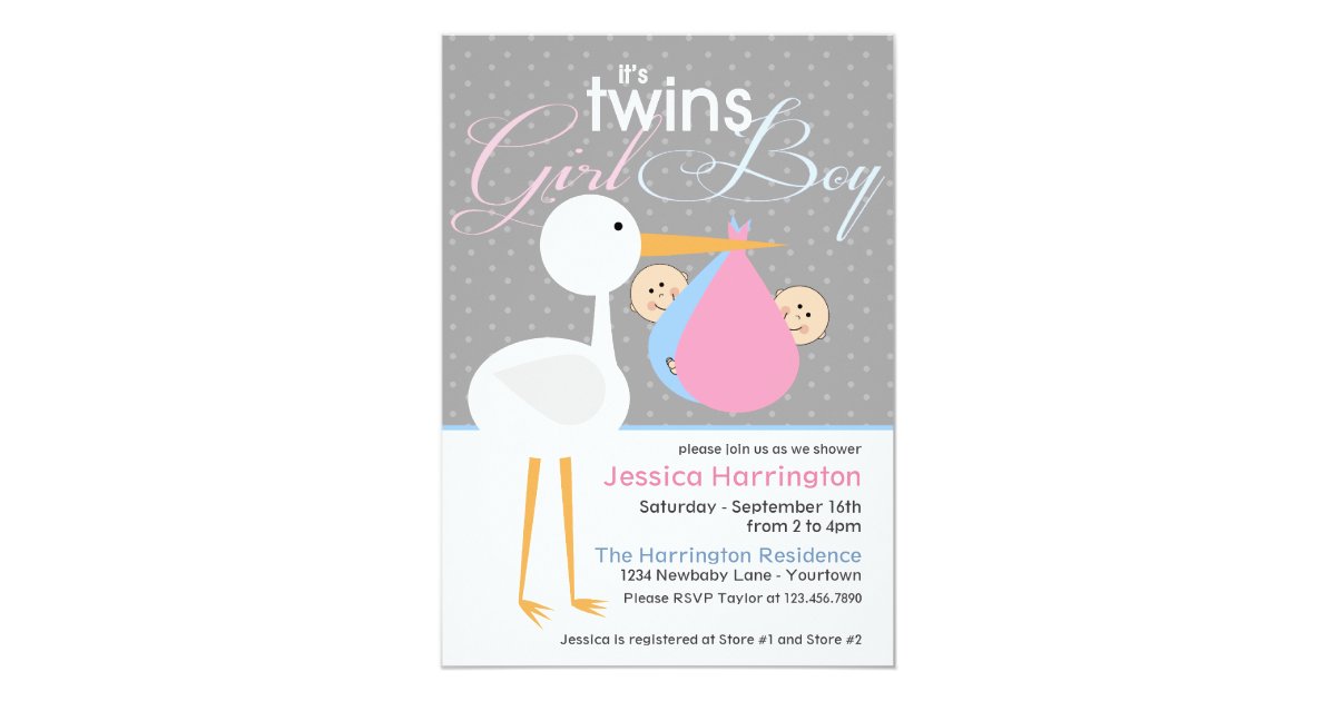 Stork Boy Girl Twin Bundle Baby Shower Invitations Zazzle Com