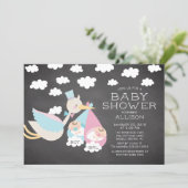 Stork & Boy Girl Twins Baby Shower Invitation (Standing Front)