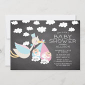 Stork & Boy Girl Twins Baby Shower Invitation (Front)