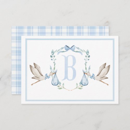 Stork Boy Preppy Southern Blue Baby Shower Thank You Card