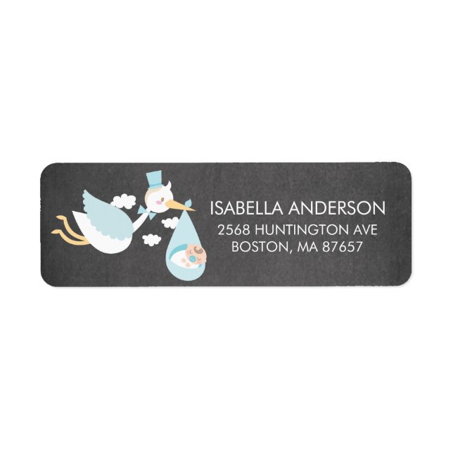 Stork Boys Baby Shower Address Label (Front)