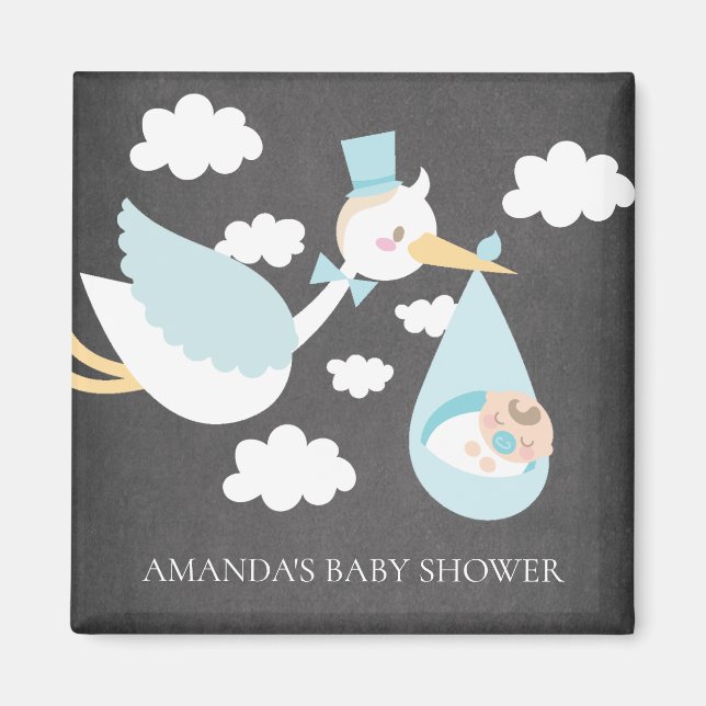 Stork Boys Baby Shower Favor Magnet (Front)