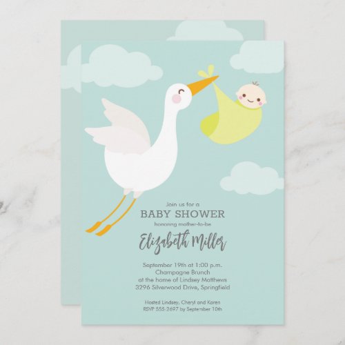 Stork Bundle Baby Shower Invitations