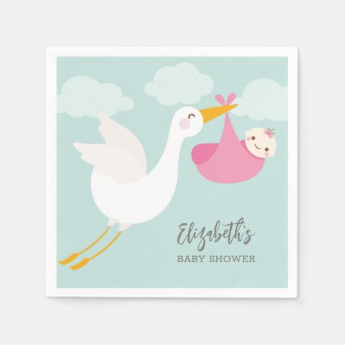 Stork Bundle Girl Baby Shower Napkins