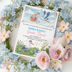 Stork Cabbage Patch Gender Reveal Party Invitation