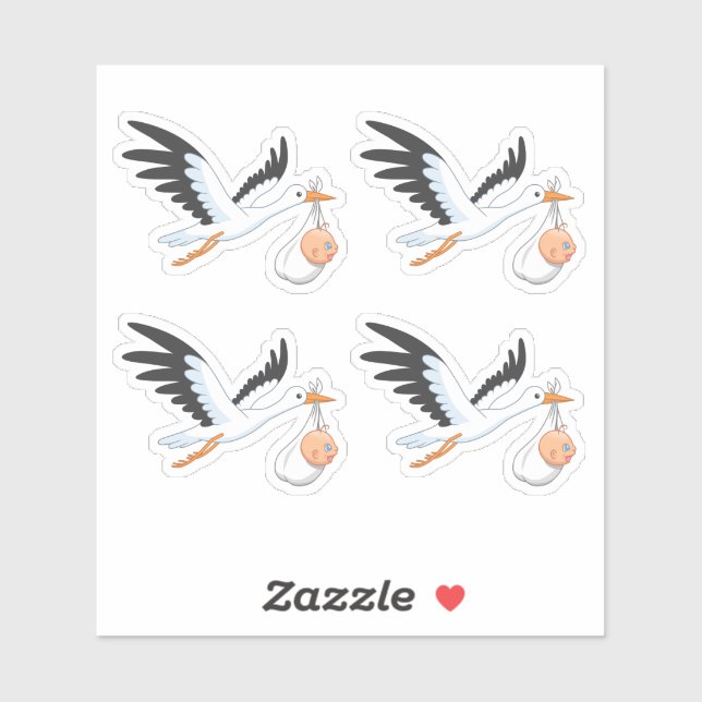 Stork Carrying a Baby Set of 4 Sticker (Sheet)