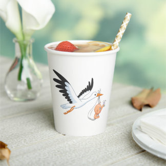 Stork Carrying a Baby Taking First Selfie Paper Cups