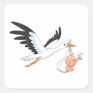 Stork Carrying a Baby Taking First Selfie Square Sticker