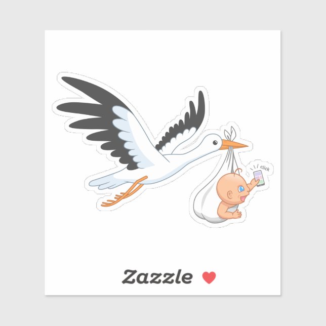 Stork Carrying a Baby Taking First Selfie Sticker (Sheet)