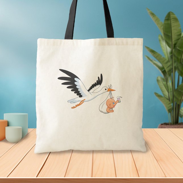 Stork Carrying a Baby Taking First Selfie Tote Bag (Creator Uploaded)
