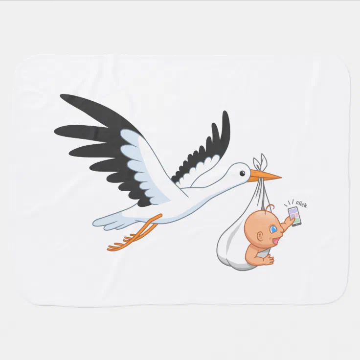 Stork Carrying a Baby Taking First Selfie White Ba Baby Blanket | Zazzle
