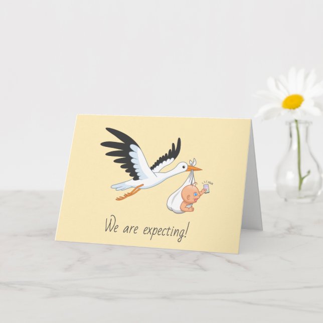 Stork Carrying a Baby Taking First Selfie Yellow Card (Small Plant)