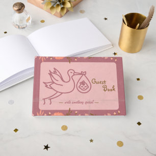 Stork Carrying Baby-Baby Shower Foil Guest Book