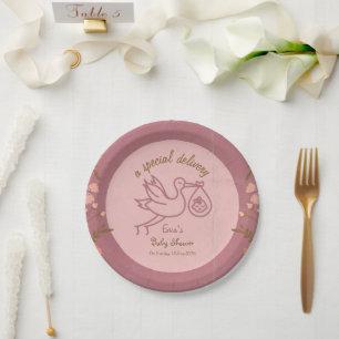 Stork Carrying Baby-Baby Shower Paper Plates