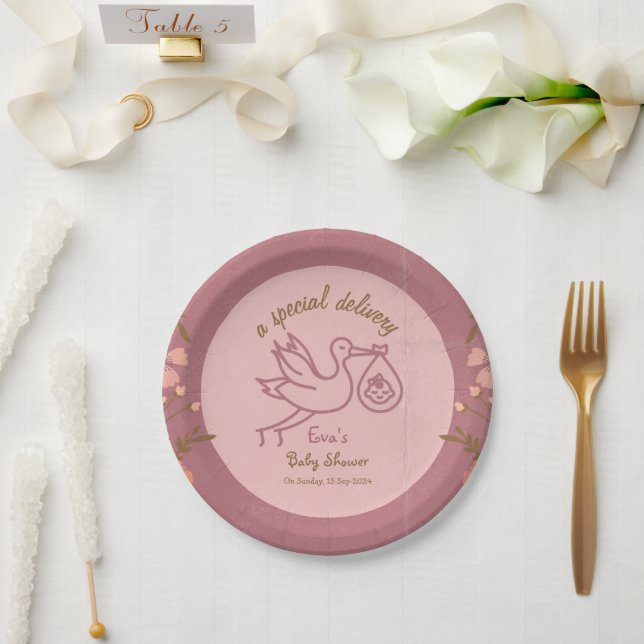 Stork Carrying Baby-Baby Shower Paper Plates (Wedding)