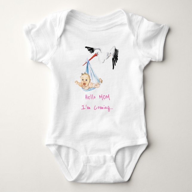 Stork Carrying Baby Bodysuit Mom I'm Coming (Front)