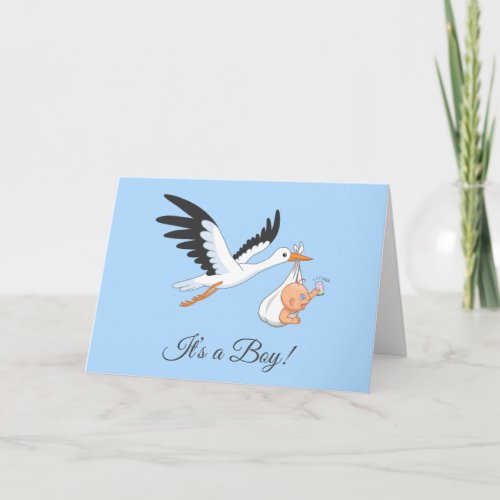 Stork Carrying Baby Boy Card