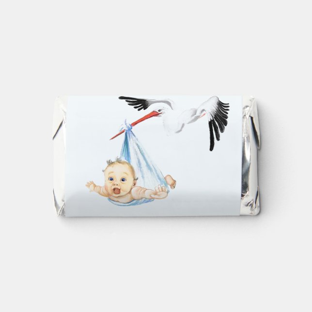 Stork Carrying Baby Boy Funny Baby Shower Gift Hershey's Miniatures (Front)
