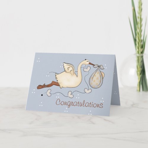 Stork Carrying Baby Boy Greeting Card