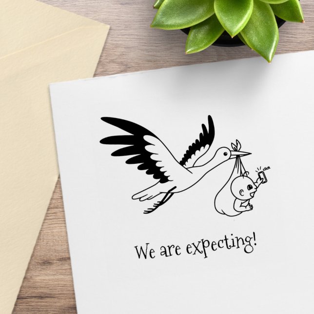 Stork Carrying Baby Bundle Expecting Pregnancy Rubber Stamp (Creator Uploaded)