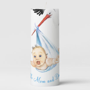 Stork Carrying Baby Candle Custom Text
