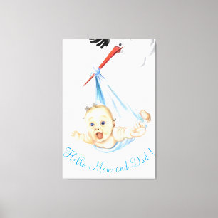 Stork Carrying Baby - Cartoon Drawing - Customize  Canvas Print