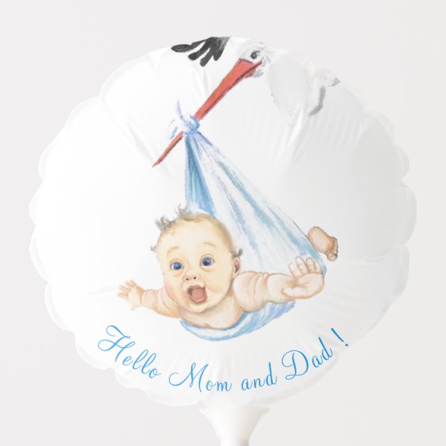 Stork Carrying Baby - Cartoon Drawing Sweet Funny  Balloon (Front)