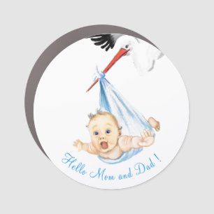 Stork Carrying Baby - Cartoon Drawing Sweet Funny Car Magnet