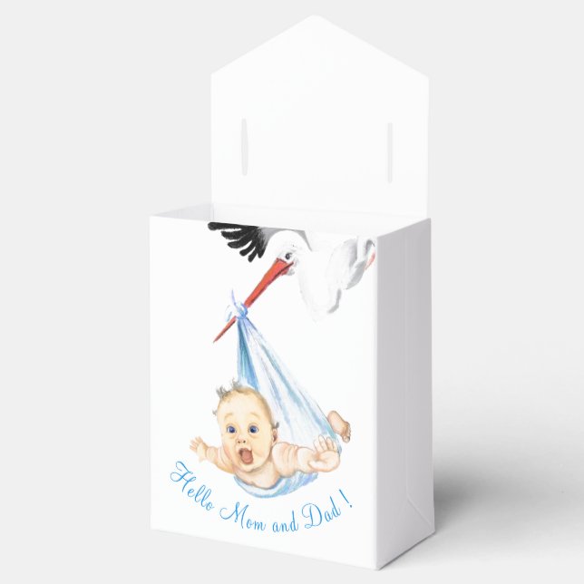 Stork Carrying Baby - Cartoon Drawing Sweet Funny  Favor Boxes (Opened)