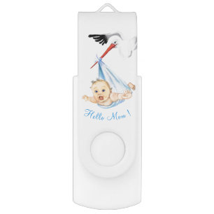 Stork Carrying Baby - Cartoon Drawing Sweet Funny Flash Drive