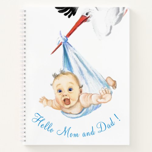 Stork Carrying Baby _ Cartoon Drawing Sweet Funny  Notebook
