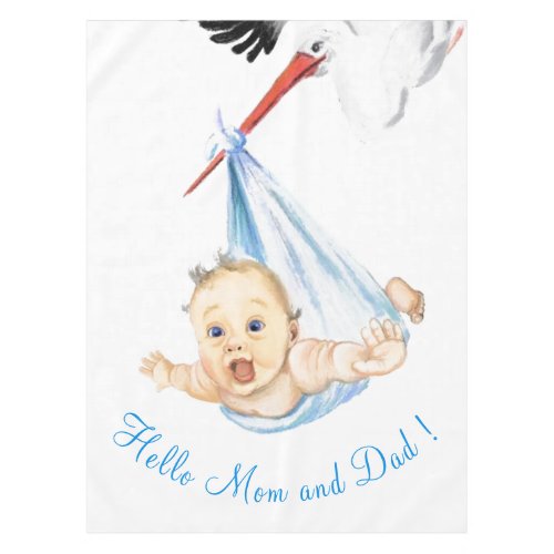 Stork Carrying Baby _ Cartoon Drawing Sweet Funny  Tablecloth