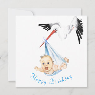 Stork Carrying Baby Funny Birthday Card