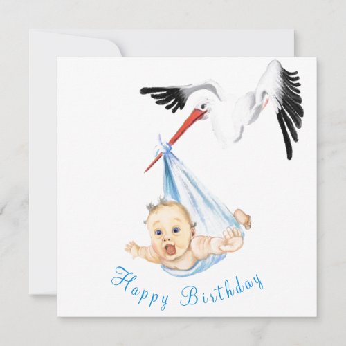 Stork Carrying Baby Funny Birthday Card