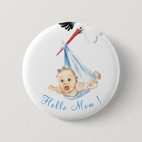 Stork Carrying Baby Funny Button _ Custom Text