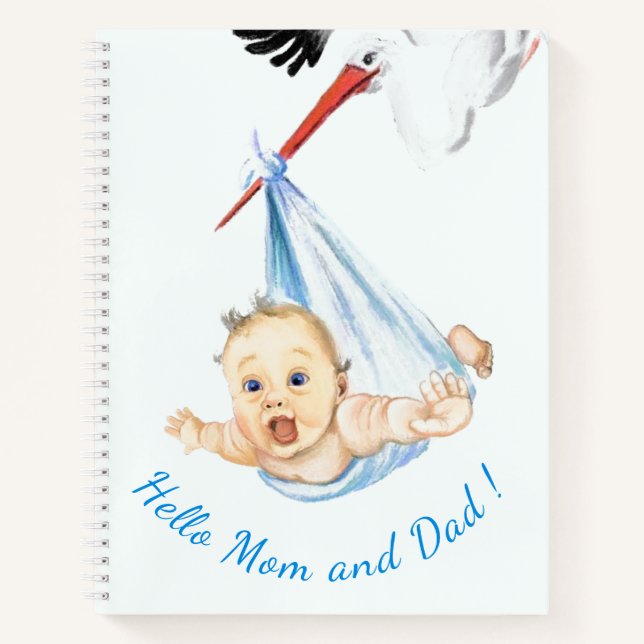 Stork Carrying Baby Funny Notebook - Custom Text (Front)