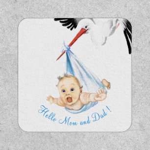 Stork Carrying Baby Funny Patch - Custom Text