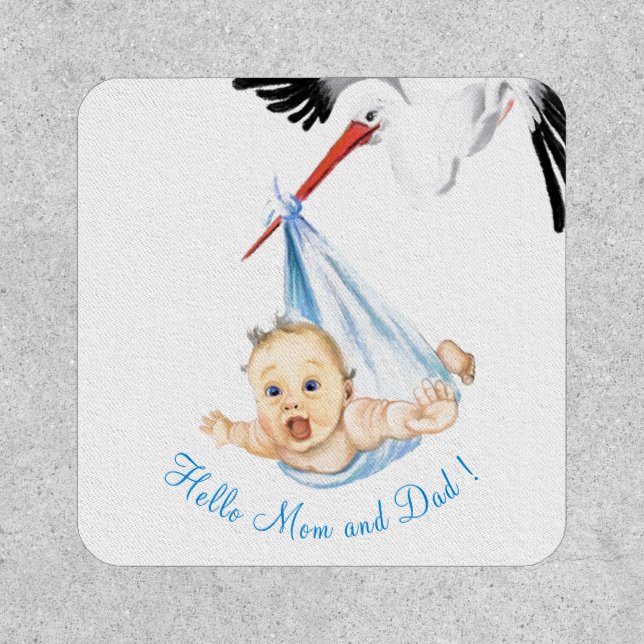 Stork Carrying Baby Funny Patch - Custom Text (Front)