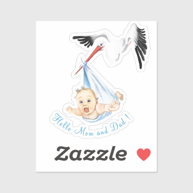 Stork Carrying Baby Funny Sticker - Custom Text (Sheet)