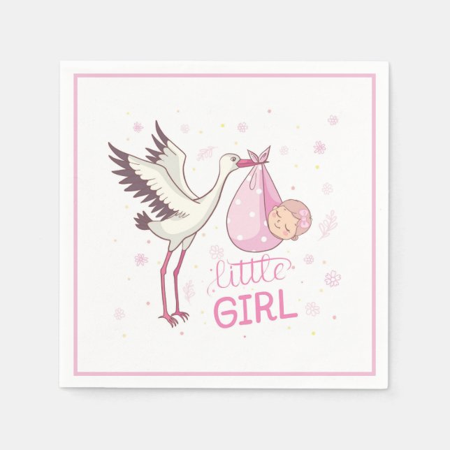 Stork Carrying Baby Girl Napkins (Front)