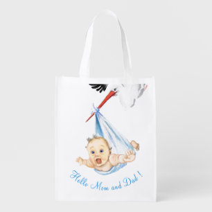 Stork Carrying Baby Grocery Bag - Custom Text