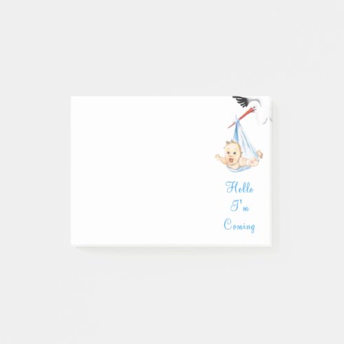 Stork Carrying Baby _ Hello _ Add Your Text  Name Post_it Notes