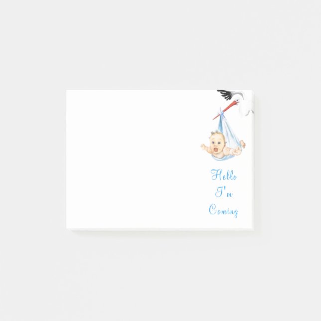 Stork Carrying Baby - Hello - Add Your Text / Name Post-it Notes (Front)
