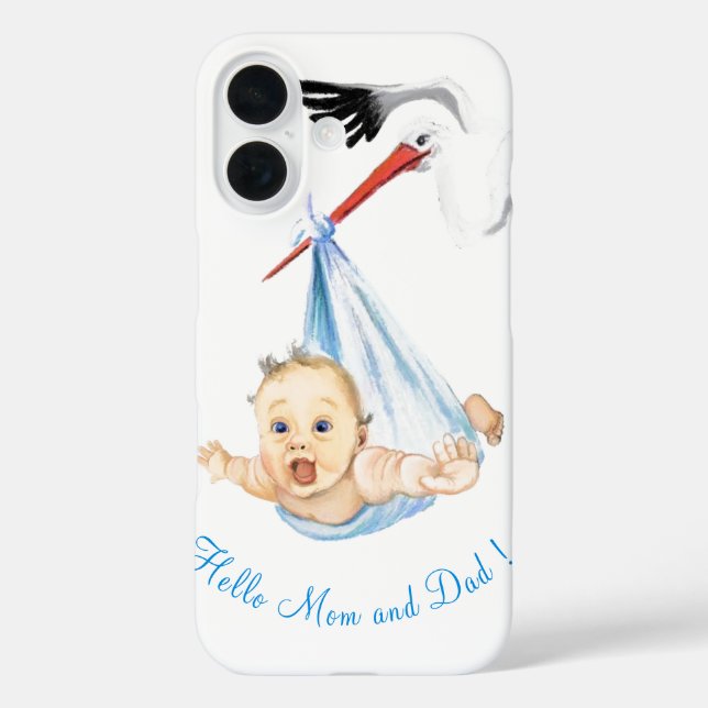Stork Carrying Baby iPhone Case - Custom Text (Back)