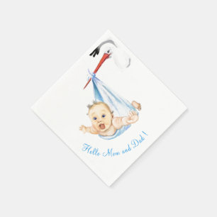 Stork Carrying Baby Napkins Funny - Custom Text