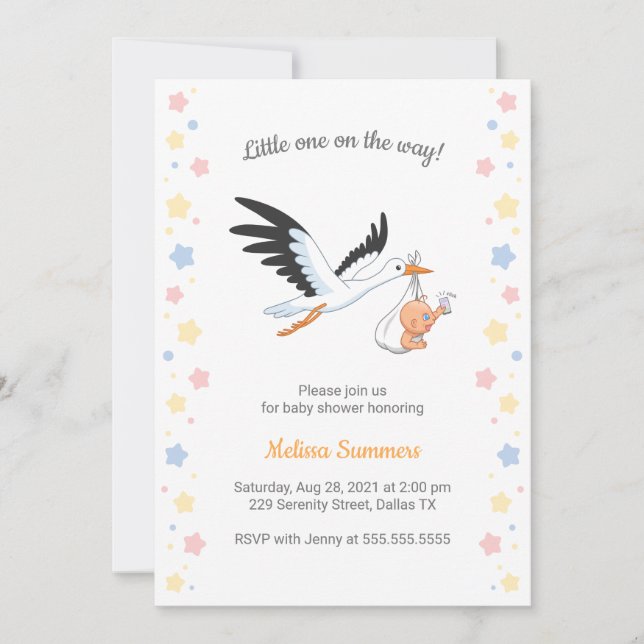 Stork Carrying Baby Selfie Baby Shower Invitation (Front)