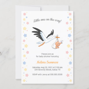 Stork Carrying Baby Selfie Baby Shower Invitation