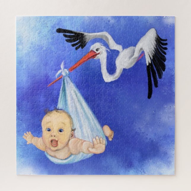 Stork Carrying Baby - Sweet Drawing Fun Jigsaw Puzzle (Vertical)