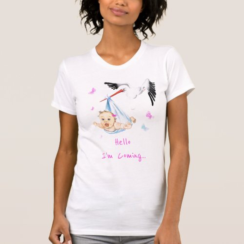 Stork Carrying Baby T_Shirt _ Custom Text _ Name