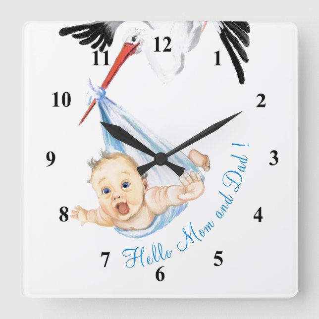Stork Carrying Baby Wall Clock - Funny  (Front)